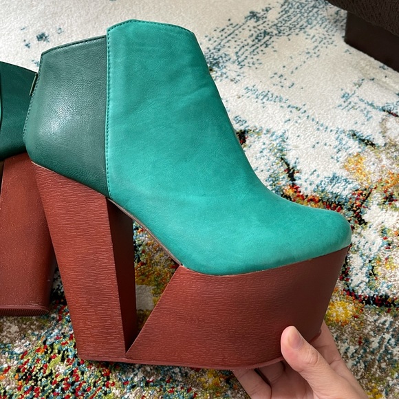 Ultra high heel cutout wedge heels teal green sz 9 - Picture 3 of 12